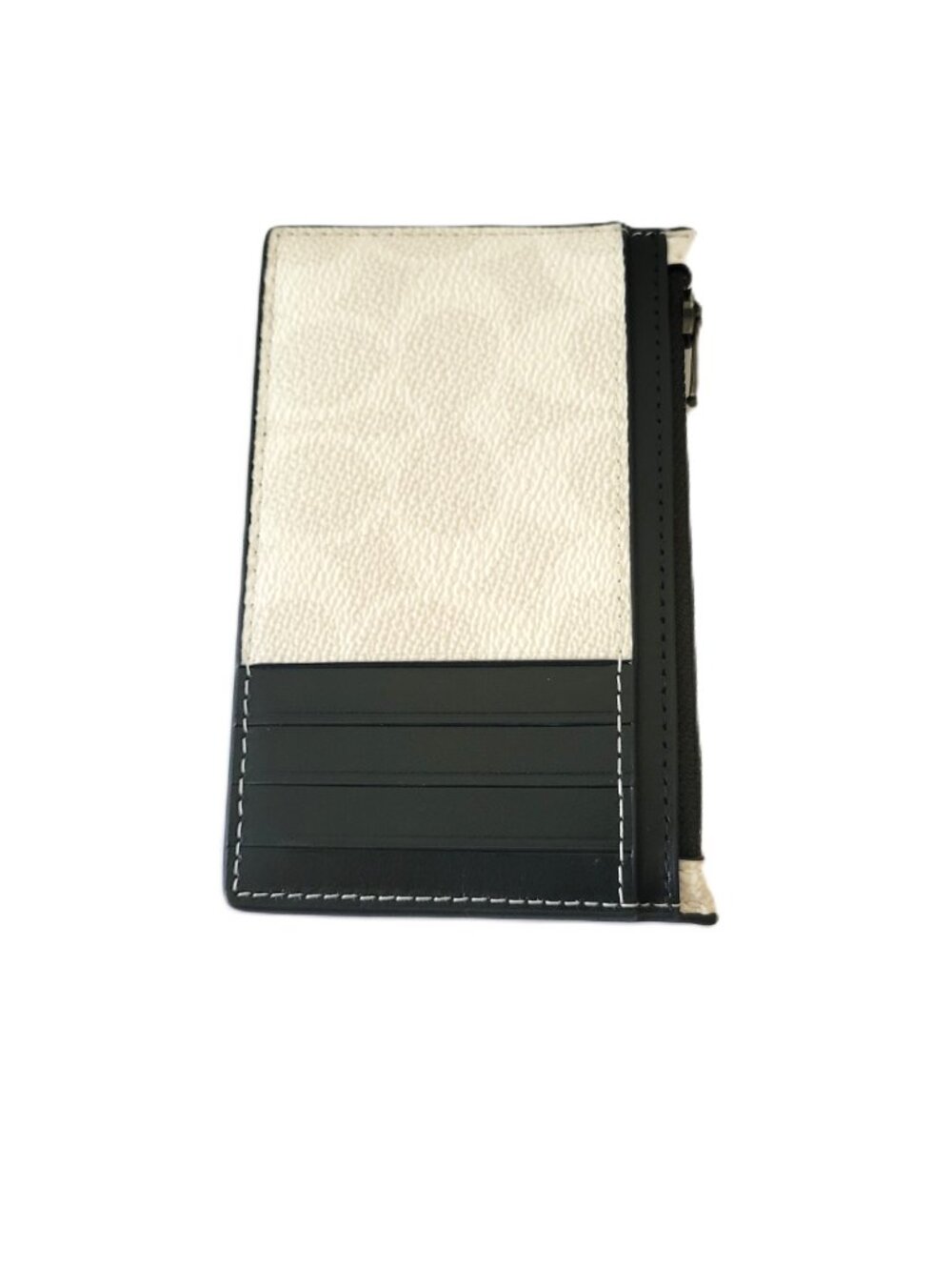 Coach CV764 Zip Card Case Signature Mini Wallet Chalk Black - Picture 2 of 6